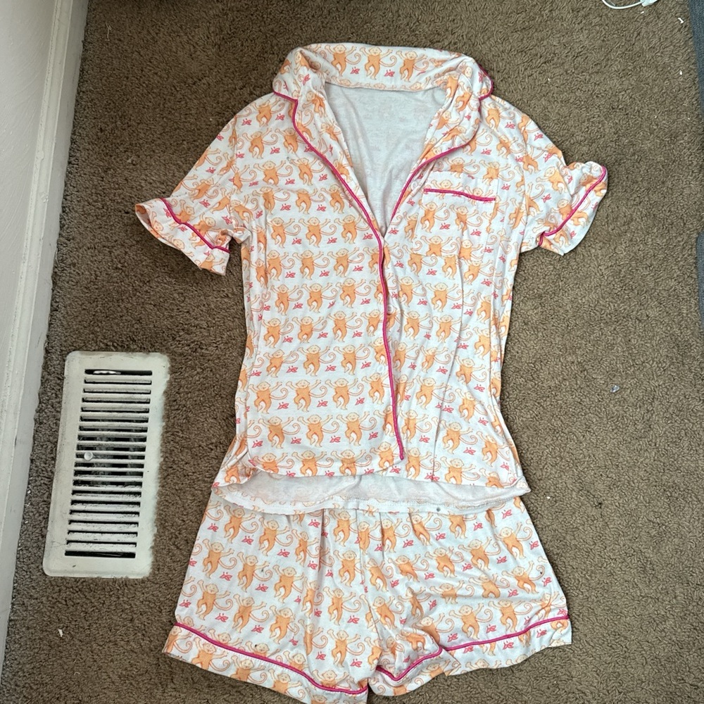 Roller Rabbit Orange and Pink Print Pajama Set